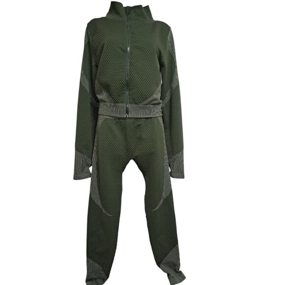 Love Nation 2XL Olive Green Textured Zip Front Jumpsuit Womens Lounge Athleisure - Picture 1 of 7